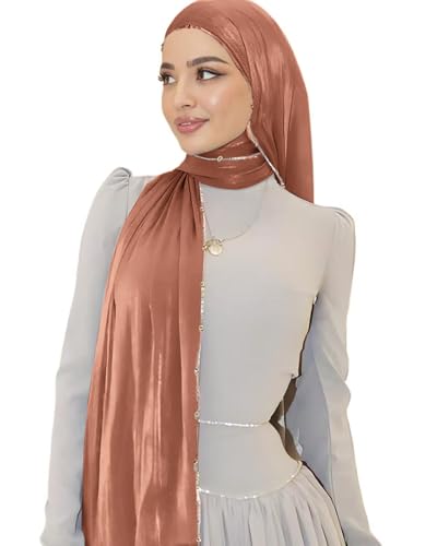 Shimmer Party Hijab, Lightweight Stylish Hijab Scarf for Women - color: Brown