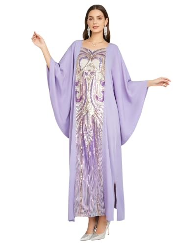 Qianliniuinc Women Abaya Arabic Maxi Dress - Lady Plus Size Loose Cocktail Party Gown Black - color: Lavender