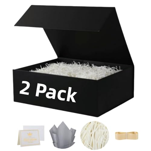 UoeRing 2 Pcs Black Gift Box Large 11.5x8x4 Inch with Magnetic Lid - color: 13.5x11.8x4.7 Inch-Black-Pack of 2