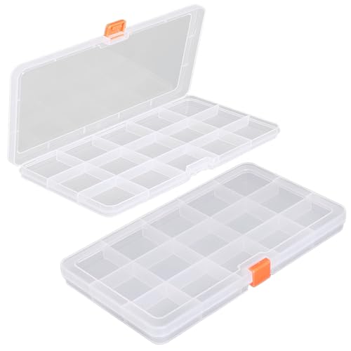 Jewelry Organizer (2 Pack) Clear Plastic Organizer Box (15 Girds), Beads Storage Containers Box for Small Items and Other Craft Projects,Size 7.91 x 4.37 x 0.71 in - size: 15 Grids