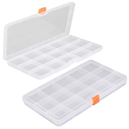 Jewelry Organizer (2 Pack) Clear Plastic Organizer Box (15 Girds), Beads Storage Containers Box for Small Items and Other Craft Projects,Size 7.91 x 4.37 x 0.71 in - size: 15 Grids