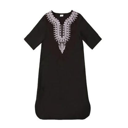 Kids Muslim Short Sleeve Thobe Islamic Boys Lace Embroidery Kaftan Thobes Toddler Soft Abaya Prayer Pullover Clothes - color: Black, size: 18-24 Months