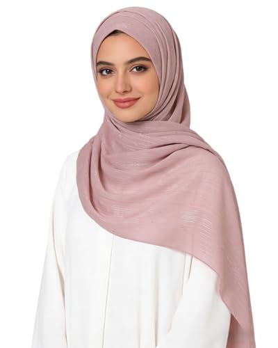 JUMISEE Sparkly Rhinestone Hijab Scarf for Women Glitter Wrinkle Chiffon Muslim Instant Hijab Long Scarves Head Wrap Shawls - color: Pink
