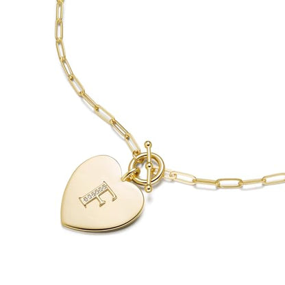 14K Gold Filled Heart Initial Necklace for Women, Dainty Alphabet Pendant Necklace with Paperclip Chain, Hypoallergenic Jewelry Gift for Her - color: Letter F