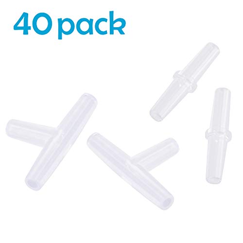 Pawfly 40-Piece Aquarium Air Valve Connector White Plastic Inline Tubing, 3-Way T & Straight Aquarium Airline Tubing Connector - color: 2 Kinds(40 Pack)