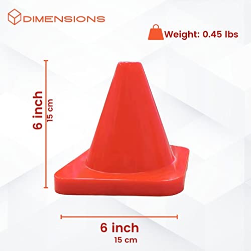 Versatyle Heavy Duty Agility Training Cones (2 in, 6 in, 9 in, 12 in, 28 in) for Sports, Kids Coaching, Multipurpose Field Marker Cones, Soccer, Basketball Drills, Bike, Motorcycle, Traffic Training - style: 6in, Orange