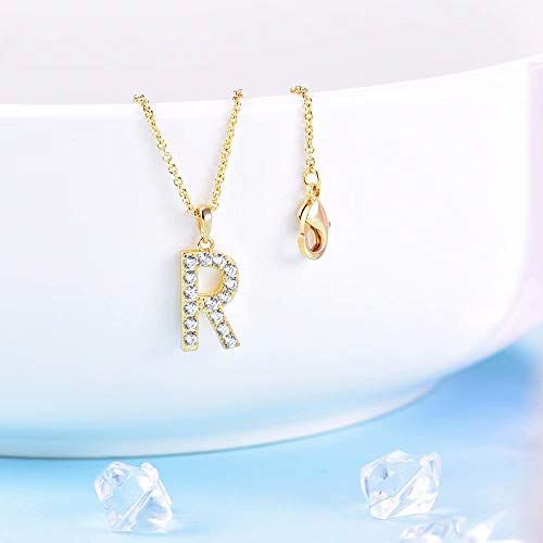 Tarsus Initial Cubic Zirconia Necklace Jewelry Gifts for Women Adjustable Chain 18" + 2" - style: Gold-R-Diamond style
