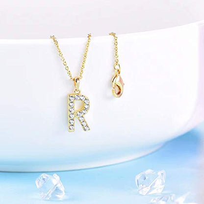 Tarsus Initial Cubic Zirconia Necklace Jewelry Gifts for Women Adjustable Chain 18" + 2" - style: Gold-R-Diamond style