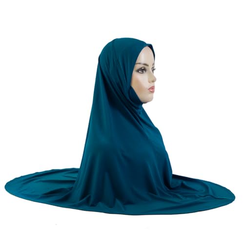 Instant Hijab 여성용 무슬림 부드럽고 신축성 있는 기도 히잡 이슬람 두바이 중동 단색 헤드스카프 - color: 피콕 블루