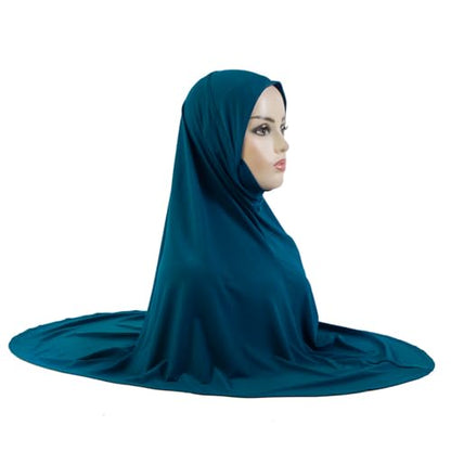 Instant Hijab 여성용 무슬림 부드럽고 신축성 있는 기도 히잡 이슬람 두바이 중동 단색 헤드스카프 - color: 피콕 블루