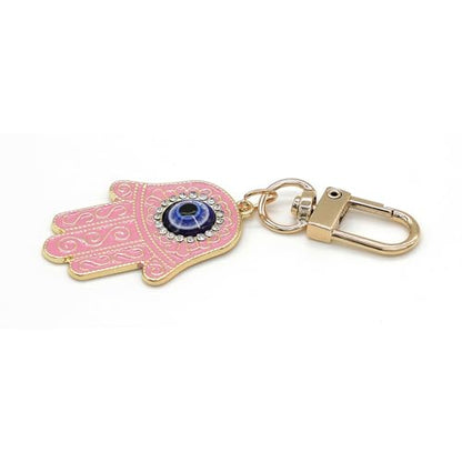 Evil Eye Keychain Hamsa Hand keychain Protection Charm for Men Women Car Key Ring Bag Purse Accessories - color: Gold Pink
