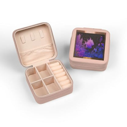 3dRose Neon Purple fish in a aquarium metal frame with coral and ocean life Jewelry Travel Case Pink