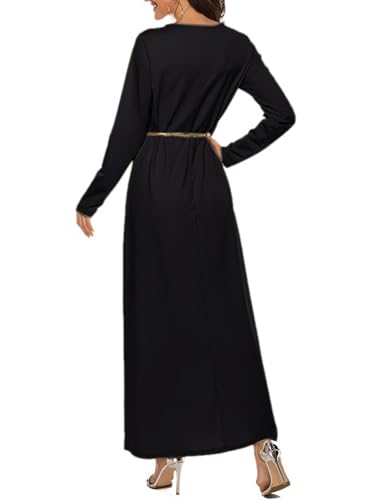 Womens Musilin Long Dress for Islamic Prayer Long Sleeve Robe Dress Full Cover Round Neck Dubai Kaftan Abayas Outfit - color: Black, size: XX-Large-3X-Large