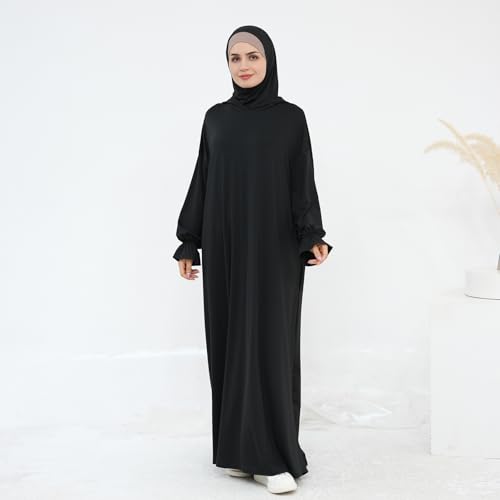 Muslim Dress for Women Pakistani Kaftan Abaya Robe Arabic Islamic Prayer Clothes Dubai Outfits - color: Black