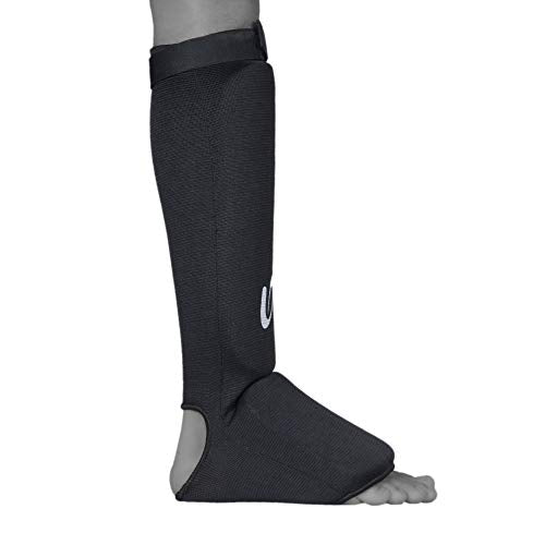 UFG Ultimate - Cloth Shin Instep Guard - Karate MMA Boxing Muay Thai Training Protection - color: Black, size: CH