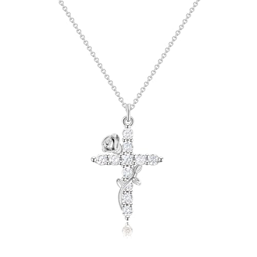 Robaice Upgraded Crown Cross Necklace for Women, 14K Gold Plated - color: C Flower Cross, Silver