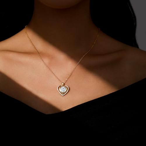 Heart Pendant Gold Necklace for Women Moissanite Lab-Created Gem I Love You Wedding Anniversary Birthday Christmas Valentine Engagements Mothers Day Jewelry for Wife Her Girlfriend Mom Daughter - color: Gold-3CT