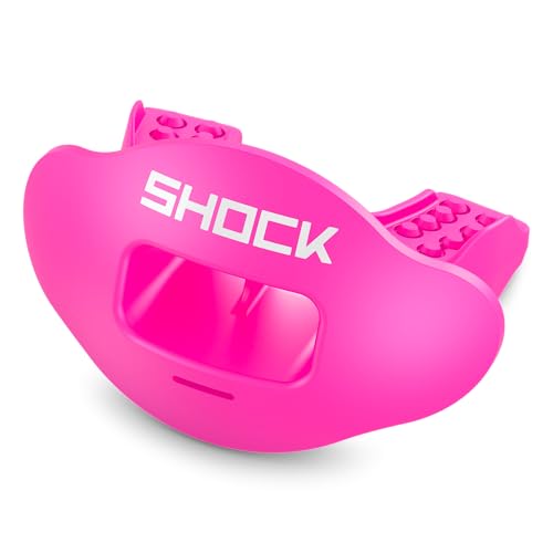 Shock Doctor Lip Guard, Adult and Youth Mouth Guard Football with Strap, Breathable Wide Opening Football Mouthpiece for Youth and Adults OSFA, Shock Doctor Mouth Guards, Max Airflow - color: Shock Pink