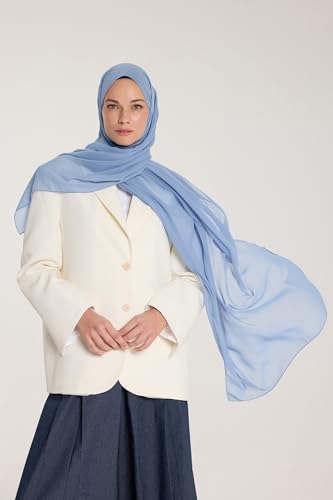 Chiffon Hijab Scarf For Women - Made in Turkiye - color: Blue