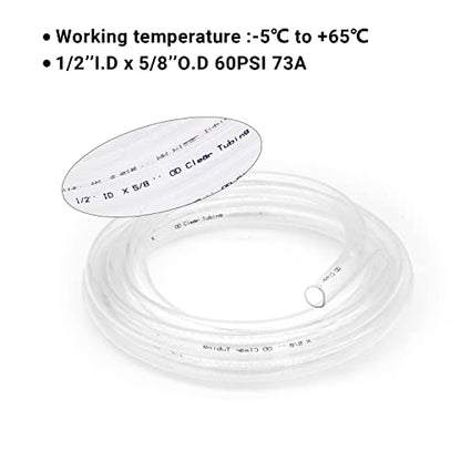 Clear Vinyl Tubing 1/2" ID × 5/8" OD -25 Ft 60PSI,Flexible Plastic Tube,BPA Free Non-Toxic, Multipurpose Hybrid Clear Reinforced Tubing with 2 Screw Clamps - size: 1/2'', style: 25 feet