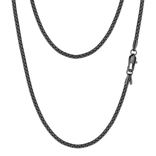 PROSTEEL Stainless Steel Flat Box Link Chain Necklace for Men - size: 20 inch(51cm), style: 2mm-Cool Black
