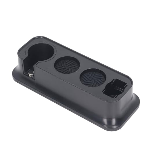 Aramox Coffee Tampering Station, ABS Material, Non Slip Silicone Mat, 51mm 53mm 58mm, Durable, with Small Accessories Storage Tank, for Desktop Protection (Black)