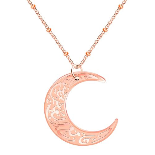 Stainless Steel Arabic Moon Pendant Necklace - Islamic Allah Symbol Jewelry for Men and Women - Religious Amulet Talisman Gift YA4979 - color: rose gold moon pendant necklace