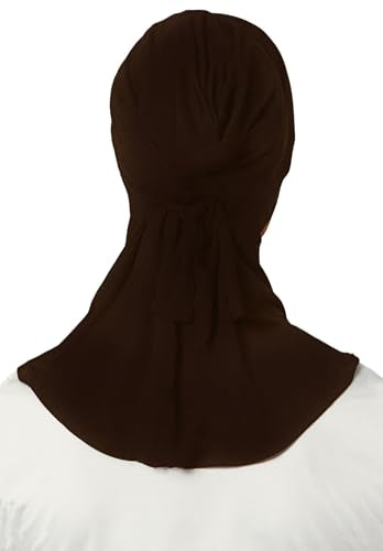 Lina & Lily Jersey Tie Back Hijab Underscarf with Neck Cover Full Coverage for Muslim Women - color: Dark Brown