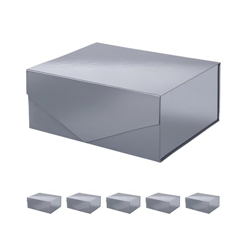 PACKHOME 6 Gray Gift Boxes 9x6.5x3.8in with Magnetic Lids - color: 9x6.5x3.8 Inch-Gray-Pack of 6