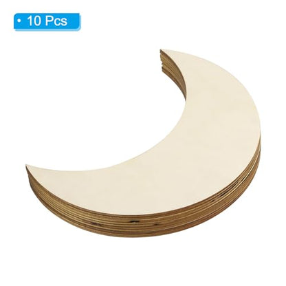 PATIKIL 6.7"x2.4" Wooden Moon, 10 Pack Unfinished Wood Moon Blank Wooden Cutouts Ornaments Natural Wood Pieces for Christmas Party Craft Projects - size: 6.7"x2.4"