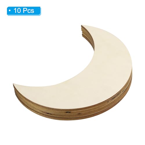 PATIKIL 7"x2.8" Wooden Moon, 10 Pack Unfinished Wood Moon Blank Wooden Cutouts Ornaments Natural Wood Pieces for Christmas Party Craft Projects - size: 7"x2.8"
