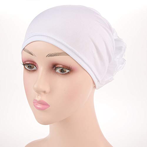 Women Flower Elastic Turban Beanie Head Scarf wrap Chemo Cap hat for Cancer Patient - color: White