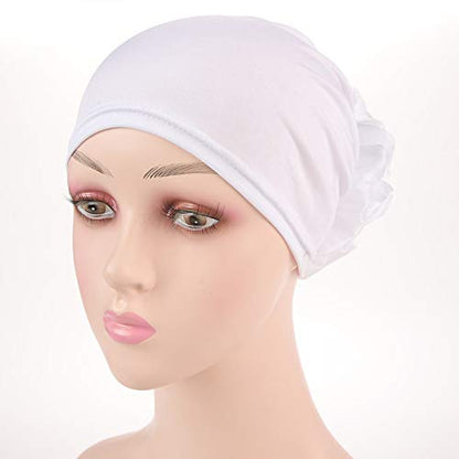Women Flower Elastic Turban Beanie Head Scarf wrap Chemo Cap hat for Cancer Patient - color: White