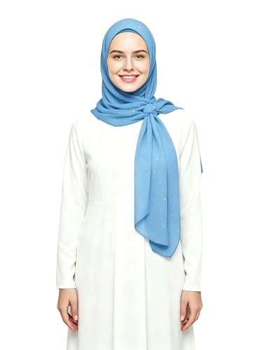 Lina & Lily Sparkle Shimmer Gold Glitter Women's Chiffon Hijab Head Scarf Shawl Wrap Lightweight - color: Azure Blue