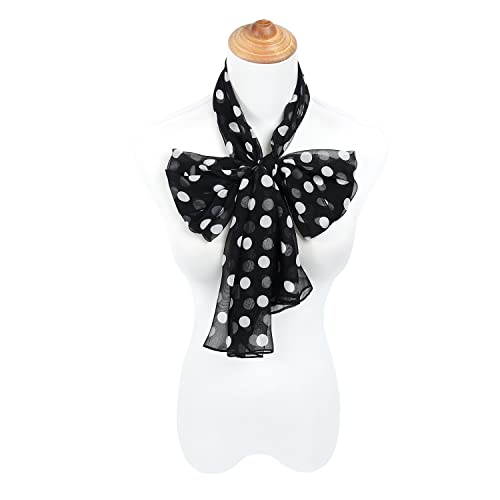 E-Clover Women Soft Floral Print Shawl Chiffon Sheer Scarf - color: Polka Dot-black White