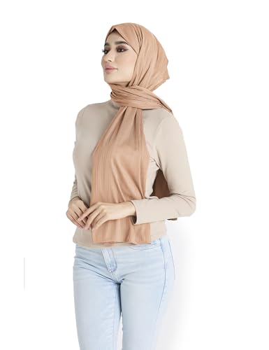 Ribbed Jersey Hijab Scarf for Women, Hijab for Women Muslim Breathable Stretchy Hajib - color: Light Tan