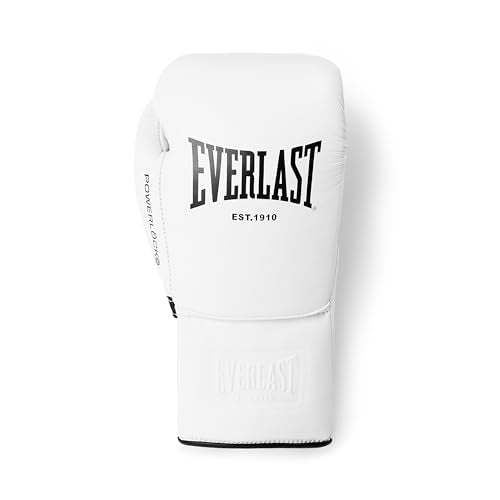 Everlast Powerlock OG Pro Boxing Gloves | Lace Up Fight Gloves - color: White/White/Black, size: 10oz X-Large