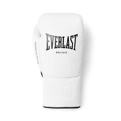 Everlast Powerlock OG Pro Boxing Gloves | Lace Up Fight Gloves - color: White/White/Black, size: 10oz X-Large