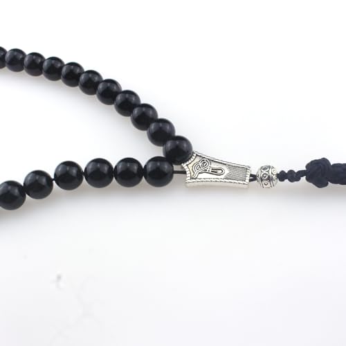 Muslims Islamic Dhikr Tasbeeh Tasbih Prayer Beads, 33 Black agate Stone Beads with Tassel