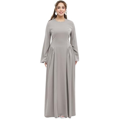 Muslim Abaya Dress for Women Smooth Back Zipper Belt Daily Prayer Eid Dress - color: Taro, size: X-Large