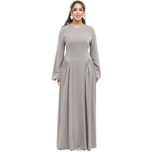 Muslim Abaya Dress for Women Smooth Back Zipper Belt Daily Prayer Eid Dress - color: Taro, size: Large