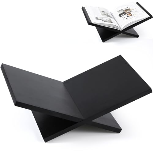 Honoson Open Display Wood Book Stand x Shaped Holder for Bible, Black - color: Black
