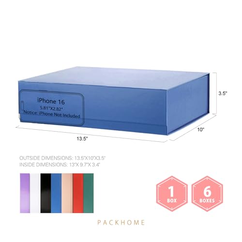 PACKHOME Large Gift Box 13.5x10x3.5 Inches, Sturdy Shirt Box with Magnetic Lid for Multiple Occasions (Glossy Blue) - color: 13x9.7x3.4 Inch-Blue-Pack of 1