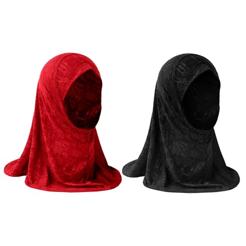 GREUS 2Pcs Kids Hijab for 2-6Y Girls Muslim Headscarf One Piece Hijabs Khimar Islam Arab Scarf Turban Bandana Hat Head Wrap - color: Set a (Black + Red)