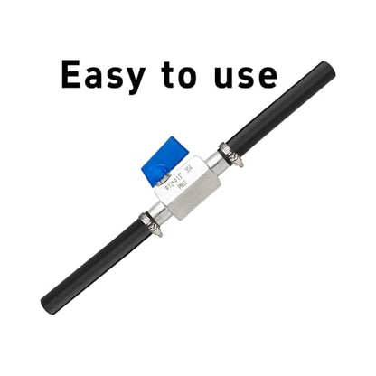 1/2” 304 Stainless Steel Mini Barb Ball Valve, Hose Shut Off Valve with Clamps, Corrosion Resistant Shut-Off Switch for Water, Gas, Fuel, Drip Irrigation - size: 1/2”