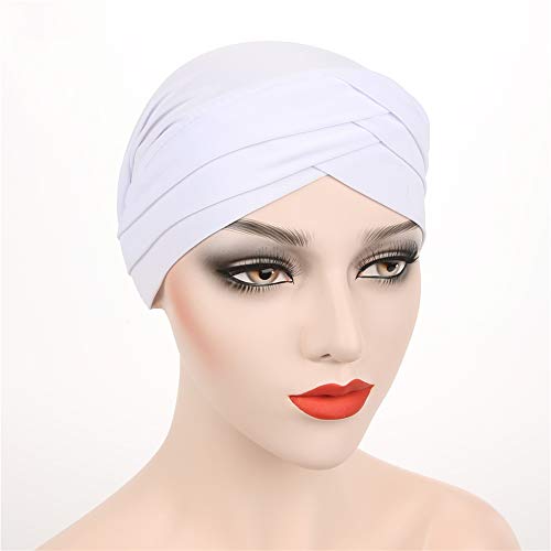 Fxhixiy Women Hijab Chemo Skullies Beanie, Twisted Turban Cap, Cancer Hair Cover Headwrap - color: White