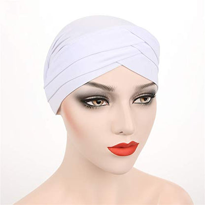 Fxhixiy Women Hijab Chemo Skullies Beanie, Twisted Turban Cap, Cancer Hair Cover Headwrap - color: White