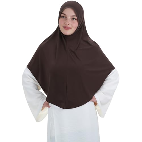 Instant Hijab 여성용 무슬림 부드럽고 신축성 있는 기도 히잡 이슬람 두바이 중동 단색 헤드스카프 - color: 다크 커피.