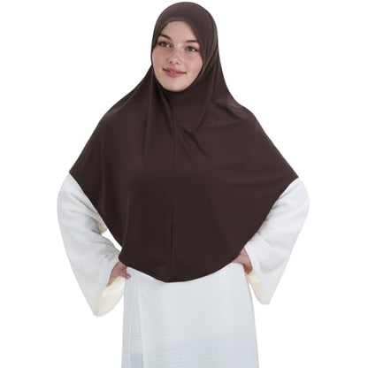 Instant Hijab 여성용 무슬림 부드럽고 신축성 있는 기도 히잡 이슬람 두바이 중동 단색 헤드스카프 - color: 다크 커피.