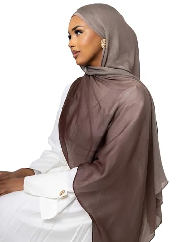 Txmout Ombre Modal Hijab Scarf for Women Muslim, Soft Lightweight Headscarf - color: Deep Brown - Taupe